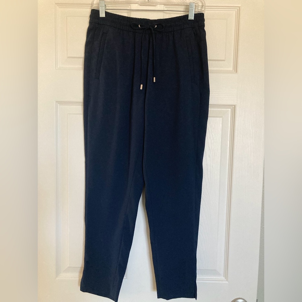 H&M navy blue dress straight leg pants, size 6.